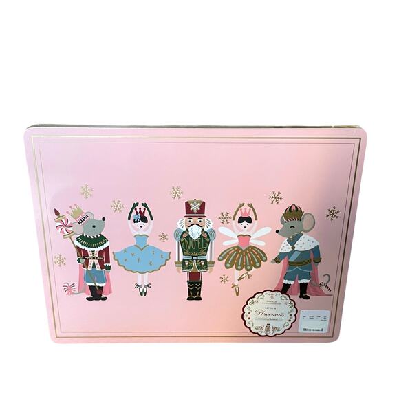 Envogue Pink NUTCRACKER Cork Backed  Christmas Placemats 12x16 Holiday New - Picture 2 of 10